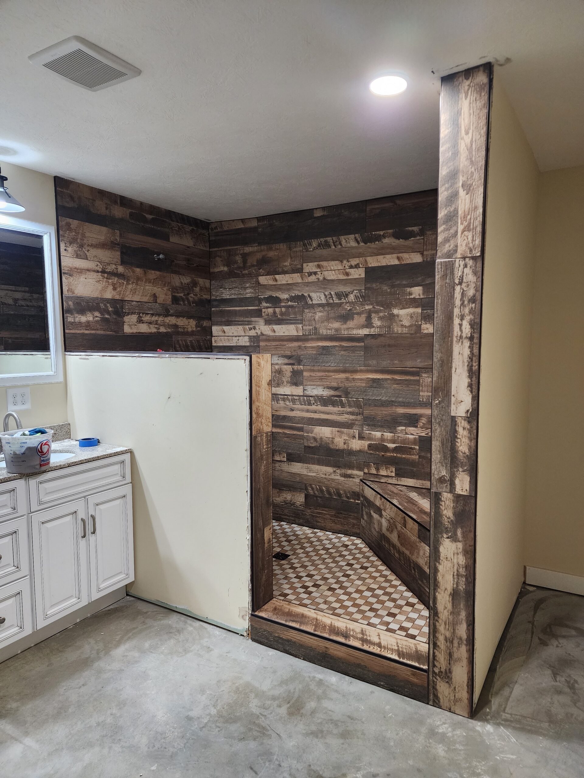 Custom walk-in shower with Schluter-Kerdi waterproofing system